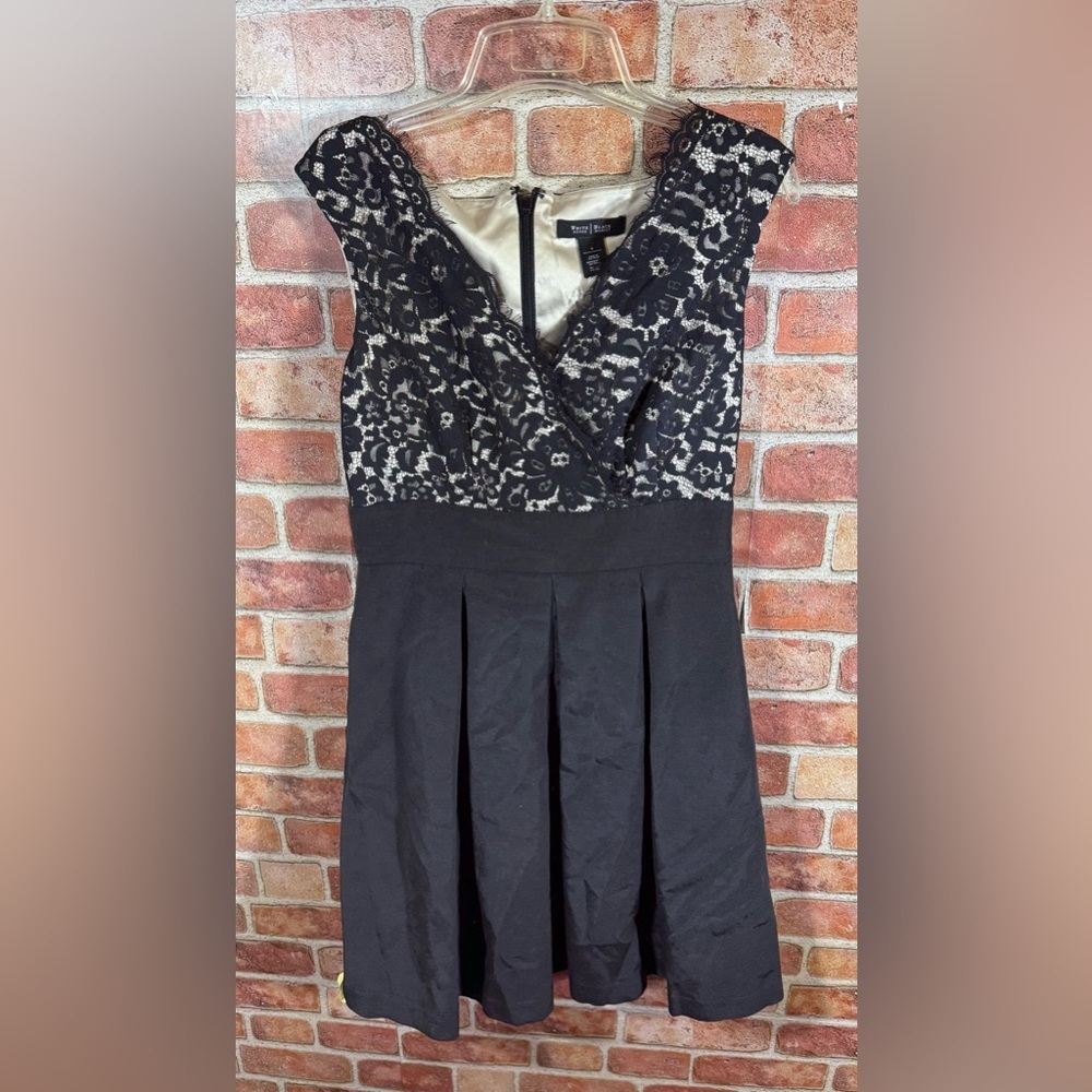 Elegant Black Lace pleat full skirt midi occasion classic little black dress